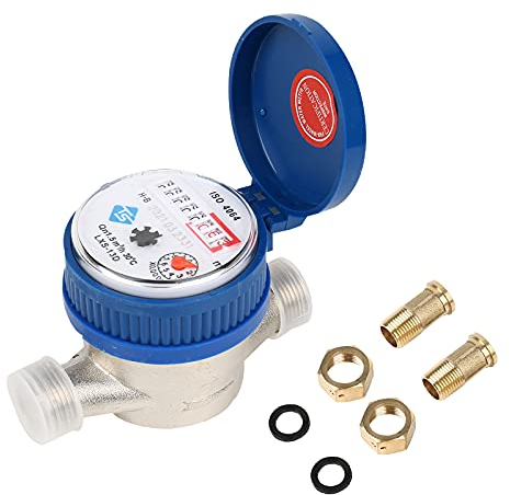 Garten Wasserzähler Set, 15 mm 1/2 Zoll Anschluss Kaltwasser Wasseruhr Kaltwasserzähler mit Armaturen und Schutzabdeckung, Zapfhahnzähler für Garten und Haushalt