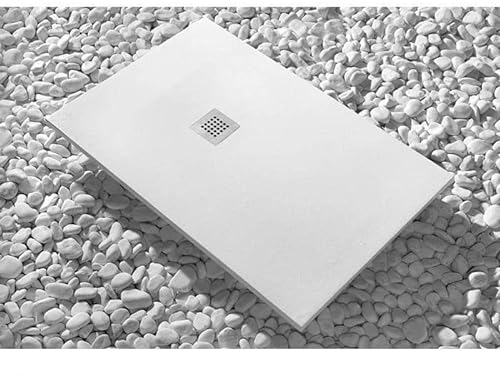 Plato de ducha 90 x 100 cm Volcán Line Extra Slim Blanco Resina Sintética y Polvo de Mármol Con Tapa De Regalo