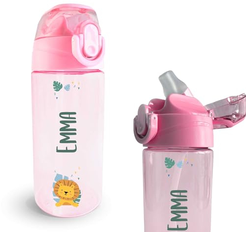 Stellasticker - Borraccia Personalizzata per Bambini con nome e un’icona - Ideale fuori casa, in gita, a scuola. Senza BPA. Lavabile in lavastoviglie, spazzola inclusa. 450 ml. (Rosa chiaro)