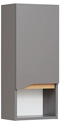 Lomadox Bad Hängeschrank in Quarzgrau Matt Touch mit Riviera Eiche quer Nb., B/H/T ca. 30/70/20 cm