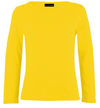 Girls Plain Tops Long Sleeve Basic Stretch Round Neck T-Shirt School Tee Top Yellow 7-8 Years
