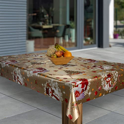 laro Wachstuch-Tischdecke Abwaschbar Wachstischdecke PVC Plastik-Tischdecken Eckig Meterware Abwischbar, Muster:Weihnachten Gold Schneemann, Größe:100x140