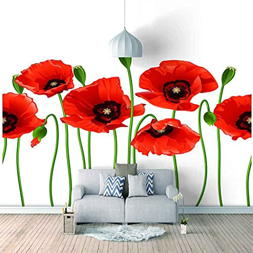 SAHROO Papier Peint panoramique - grandes peintures murales 3D XXL photo papier peint - fleurs rouges à la mode 250x180cm Moderne salon Chambre des enfants TV fond décoration Auto-adhésif