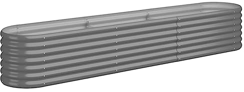 vidaXL Garden Raised Bed - Weather-Resistant Powder-Coated Steel Flower Box, Grey, 224x40x36 cm - Ideal for Patio/Garden