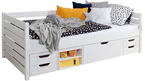 TiCAA Sofabett Naomi inkl. Funktionsschubkästen, 120x200, Weiß