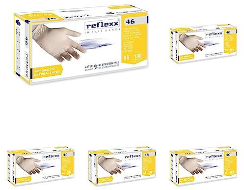 Reflexx R46, Guanti in Lattice senza Polvere Gr. 5.7, Taglia XS, 100 Pezzi, Ambrato (Confezione da 5)