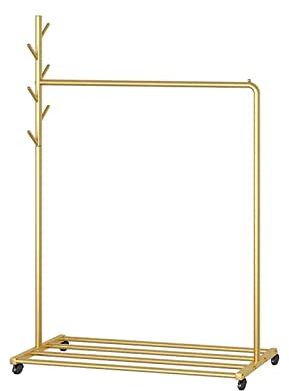 FIONEL Kleiderständer Holz Home Floor-Standing Coat Rack Indoor Simple Simple Coat Rack Home Single Rod Drying Rack Gold Black Standgarderobe Garderobenständer (Color : Gold, Size : XL)