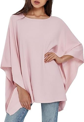 PULI Maglione da donna elegante in viscosa lavorato a maglia, con poncho, Colore: rosa., Taglia unica