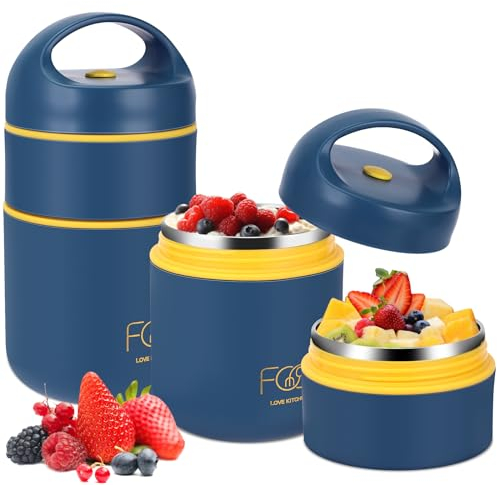 Royouzi Müslibecher to go, Joghurtbecher to go 680ml Doppelschicht Auslaufsicherer Lunchbox - Vielseitiger Müsli to go Becher für Schule,Arbeit,Picknick,Reise (Blau)