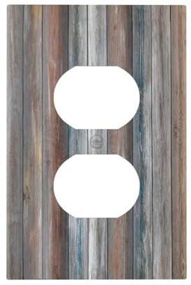 Wpshijia Couvercles de prise de courant vintage bleu gris en bois 1 gang Duplex Plaque murale décorative rustique rustique Plaque murale électrique couvercle de prise pour décoration d'intérieur de