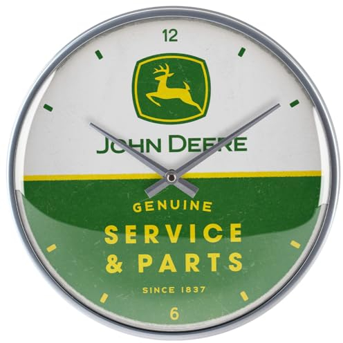 Nostalgic-Art Retro Wanduhr, Ø 31 cm, John Deere – Service & Parts – Geschenk-Idee für Traktor-Fans, Original Lizenzprodukt (OLP), Große Küchenuhr, Vintage Design