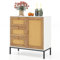 GiantexUK Rattan Kitchen Sideboard, Wooden Freestanding Cupboard with 3 Drawers, Door Cabinet & Metal Legs, Buffet Storage Cabinet for Dining Living Room Entryway