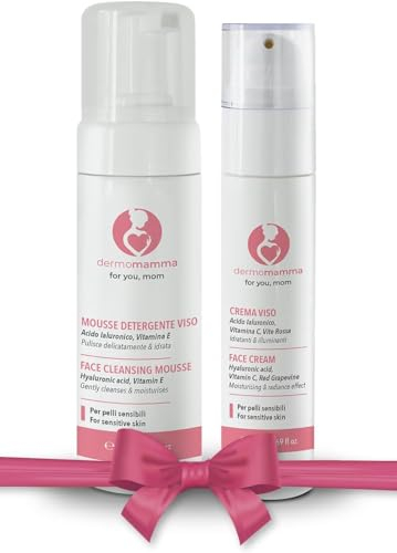 DERMOMAMMA Duo Facial, Tratamiento Completo, Espuma Limpiadora y Crema con Ácido Hialurónico y Vitamina C, Rostro Limpio, Luminoso e Hidratado, Indicado en el Embarazo y la Lactancia