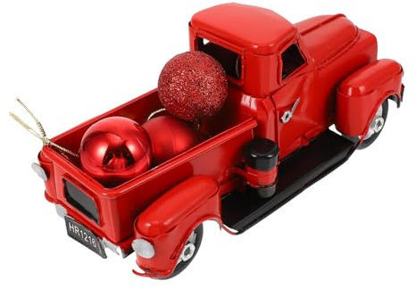 Ciieeo 2 Pcs Mini Toy Metal Truck Decor Vintage Truck Model Mini Garden Ornament Christmas Truck Ornament Bookshelf Decor Christmas Car Decorations Red Truck Decor Flowerpot Iron Plastic