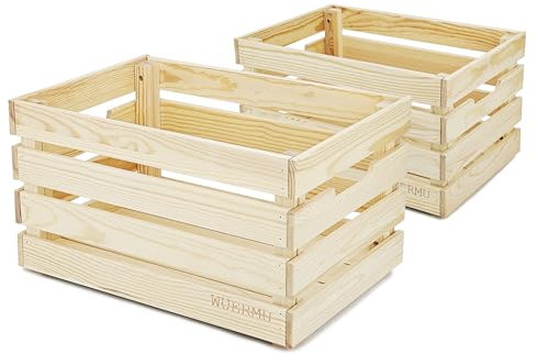 WUERMU Coffret Décoratif 2 Pièces en Bois Naturel (Coffre à Fruits, Pommes, Vin, Rangement, Cadeau, Meuble) 45 x 31 x 25 cm