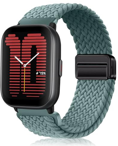 PaceBid 20mm Nylon Armband Kompatibel mit Amazfit Active 2/Active/GTR Mini/GTS 4/4 Mini/Bip 3/Bip 3 Pro/GTS 3/2, Geflochtenes Magnetisch Ersatzarmband für Amazfit T-Rex 3 Pro 44mm/GTR 42mm - Grün