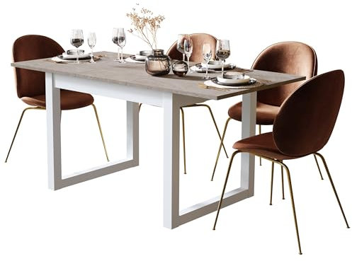 Newfurn Esstisch ausziehbar 120-160 cm inkl. Tischplatte Weiß Sandstein Esszimmertisch Modern Skandinavisch - 120x75x80 cm (BxHxT) - Tisch Küchentisch Speisetisch - Esszimmer Wohnzimmer