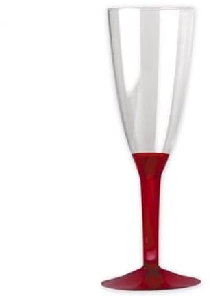 Dream' s Party 20 Flute in plastica con gambo - Flutes rigidi monouso - Calice da Spumante - Corpo in plastica trasparente - confezione 20 pezzi - flute per feste (Crystal Rosso)