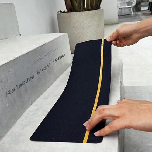 S&X Anti Slip Stair Treads 15-Pack - 15cm x 61cm Pre-Cut Anti Slip Tape Outdoor Waterproof for All Slippery Surfaces - Weather Resistant Heavy Duty Non Slip Tape with Reflective Stripe