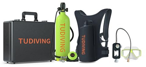 TUDIVING Mini Tauchflasche 2L Kleine Sauerstoffflasche Tauchen Mini Taucherflasche Mit 30 Bis 45 Minuten Tauchen Sauerstofftank Taucher Set Tauchausrüstung Tragbare S700 Plus (S700Plus-A4-Green)