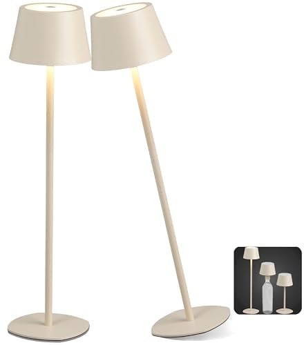 Northpoint 3in1 LED Tischlampe Flaschenleuchte max. 45cm hoch mit 3000mAh Akku 200lm warmweißes Licht (3000K) stufenlos dimmbar für Innen und Außen (beige 2er-Set)