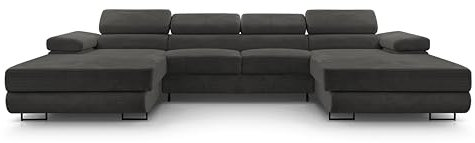FurniShop24 Ecksofa mit Schlaffunktion und Bettkasten - Eckcouch U-Form mit Bewegliche Kopfstützen - Schlafcouch zum Wohnzimmer, Minimalistisches Design Schlafsofa - Nolan U Mini: Anthrazit