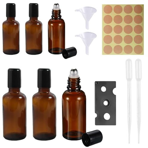 Total 12 Pcs,6 Pcs Roller Ball Bottles for Essential Oils 2 Pcs Funnel 2 Pcs Dropper Label Stickers and Bottle Opener,Roller Bottles for Essential Oils Empty Roller Ball Bottles Rollerball Bottles