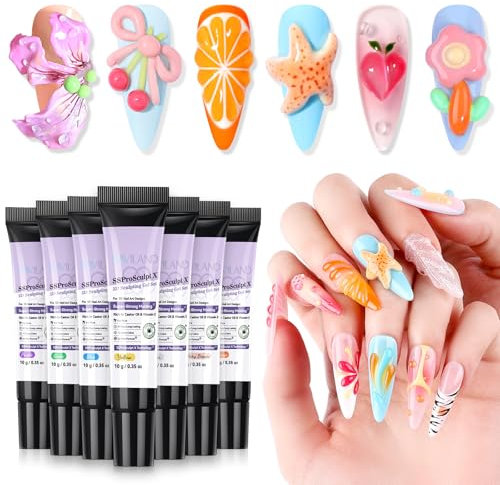 SAVILAND Pro Kit de Gel 3D Nail Art: 12 Couleurs Gel Solide Sculpture pour Ongles sans Essuyage pour Art des Ongles SSProSculpt X, Cadeau DIY pour l'Hiver à Utiliser à la Maison