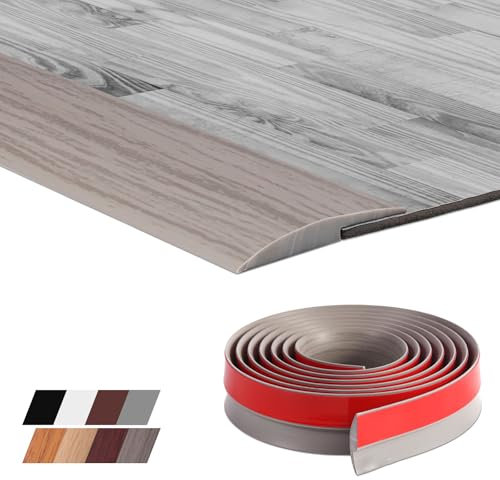 2M Self-Adhesive Floor Transition Strips Carpet Trim Strong Adhesive, Ideal for Carpet, Laminate, and Tile Thresholds, Doorways, and Edging (5mm,Grey Wood Grain)