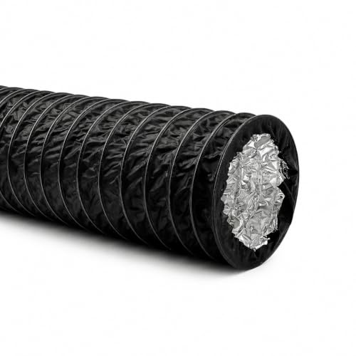 Whisper - Flexibler Lüftungsschlauch - Unisoliert - Schwarz - Ø 200 mm - Länge 3 Meter - Robust und Vielseitig