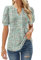EFFAN Women Tops Dressy Tunic Ladies Summer Fashion V Neck T Shirts Flowy Blouses for Women UK Plus Size Green White XL (UK 18-20)