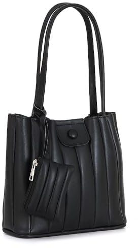 Tonny Black Damen Shopper Tasche Schwarz – Große Kapazität, Wasserdicht, Reißverschluss, Laptopfach, Handtasche & Schultertasche für Arbeit, Uni, Reisen, Alltag