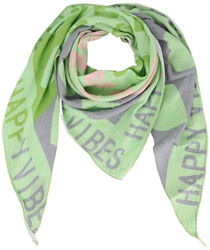 Damen Musselin Halstuch Made in Italy mit Leo Love Happy– Leichtes Dreieckstuch für Frühling & Sommer, Baumwolle, ca.195x85 cm (Happy Grün)