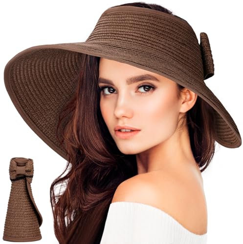 BellaGesundheit Sombrero de Sol para Mujer, Sombrero de Paja Plegable con ala Ancha, protección UV UPF 50+, Sombrero de Verano para Playa y Actividades al Aire Libre (marrón Oscuro)