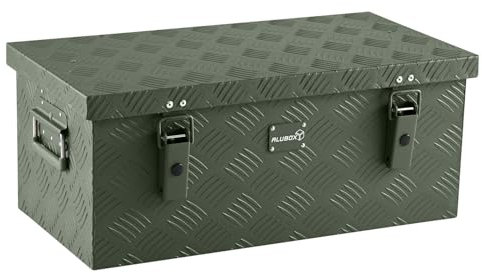 alubox Werkzeugkiste Riffelblech olive ABX-RL45G Aluminium 1,5mm Werkzeugkiste leicht und robust 45 Liter - oliv grün lackiert