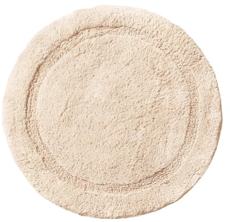 Allure 100% Cotton Round Bath Mat Non Slip - Luxury Deep Pile, Soft & Absorbent, Circle Bathroom Rug (Stone)