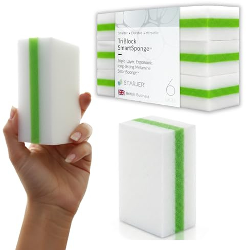 Magic Eraser Sponge Melamine washing up 3-Layer Cleaning Block, Flip & Reuse Support Core 4× more Durable. For Walls Oven cleaner Bathroom Skirting Board Stain Remover trainers home essentials.6 Pack