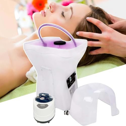 HCAUYNN Lavabos Professionnels pour Spa Japonais sans RéServoir, Bassin De Coiffure avec Appui-TêTe RéGlable, 4 roulettes Silencieuses Et Verrouillables,FumigationFullSet