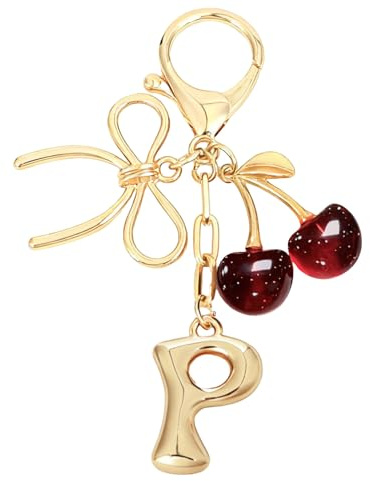 Snylcce Bubble Initial Schlüsselanhänger für Damen | A-Z Buchstaben Taschenanhänger mit Kirsch Erdbeer und Schmetterlingsanhängern für Handtaschen Geldbörsen Rucksäcke