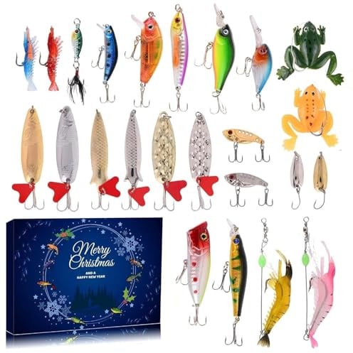 Xanthelle Adventskalender Männer 2025, Angel Adventskalender Weihnachten, Fishing Lure Set mit Ködern, Weihnachtskalender Geschenk für Angler Männer