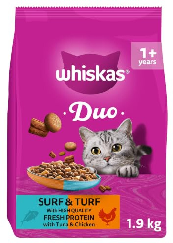WHISKAS 1+ DUO Surf & Turf Dry Cat Food 1.9kg