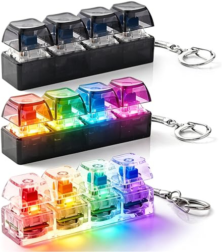 DONGTATA 3 Pièces Clavier Anti Stress LED 4 Touches Fidget Clavier Porte Clé Jouet Anti Stress pour Bureau École et Voyage pour Adolescents et Adultes