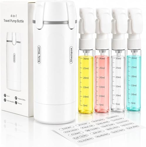 SIMENTY Sprühflasche,4 in 1 Reisespender,Reiseflaschen Zum Befüllen Reisegröße behälter Auslaufsicher Nachfüllbare Portable Reise Container für Shampoo Haare,Haushalt und Reisen (Weiß)