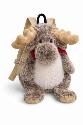 Rungassi Kinder Rucksack Elch oder Schaf mit Tasche mit Reißverschluss weich & verspielt (Elch - braun)