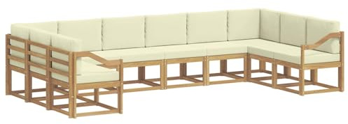 vidaXL Outdoor-Sofagarnitur mit Kissen 10 pcs Weiß und Creme, Gartenliege, modernes Lounge Set, wetterbeständige Möbel, perfekte Sitzgruppe für den Außenbereich