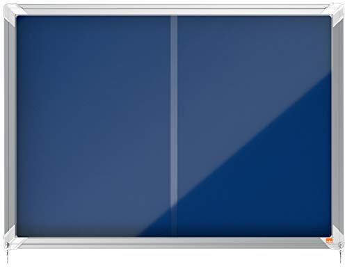 Nobo abschließbarer Schaukasten mit Filz-Notiztafel, Praktische Schiebetüren, 8 x A4, Premium Plus, Blau, 1902565