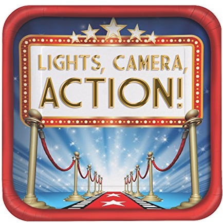 Creative Converting Lot de 8 assiettes carrées Hollywood Lights - 22,9 cm - Rouge/bleu/blanc