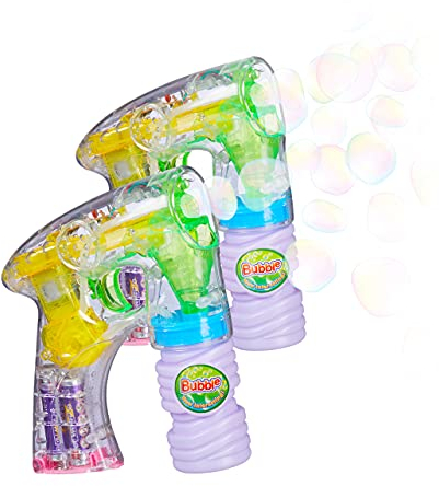 Relaxdays 3 x Seifenblasenpistole mit LED, Seifenblasenmaschine für Kinder, inkl. Batterien und Seifenlauge, für Geburtstag und Party