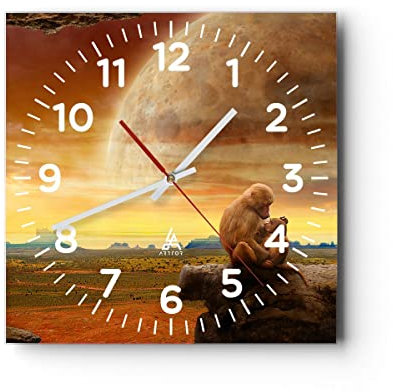 Modern Wanduhr Affen Mutter Natur Berg 40x40cm Quadrat Groß Wand Uhr Glas Analog Zimmeruhren Küche Büro Wohnzimmer Glasuhr Wall Clock Dekoration Design Wanddekoration Küchenuhr C4AC40x40-2287