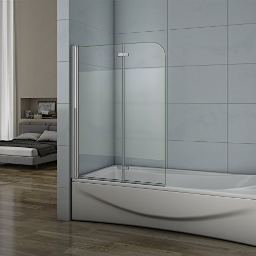 Pare-baignoire 100x140cm verre anticalcaire et sablé au central 2 volets pivotant à 180°